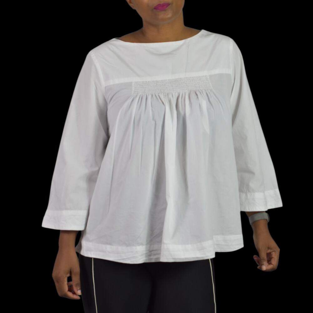 Masai Copenhagen White Cotton Top Smocked Swing Poplin Blouse Tunic Boxy Small